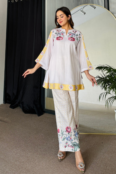 White Yellow Floral Summer Kurta Set